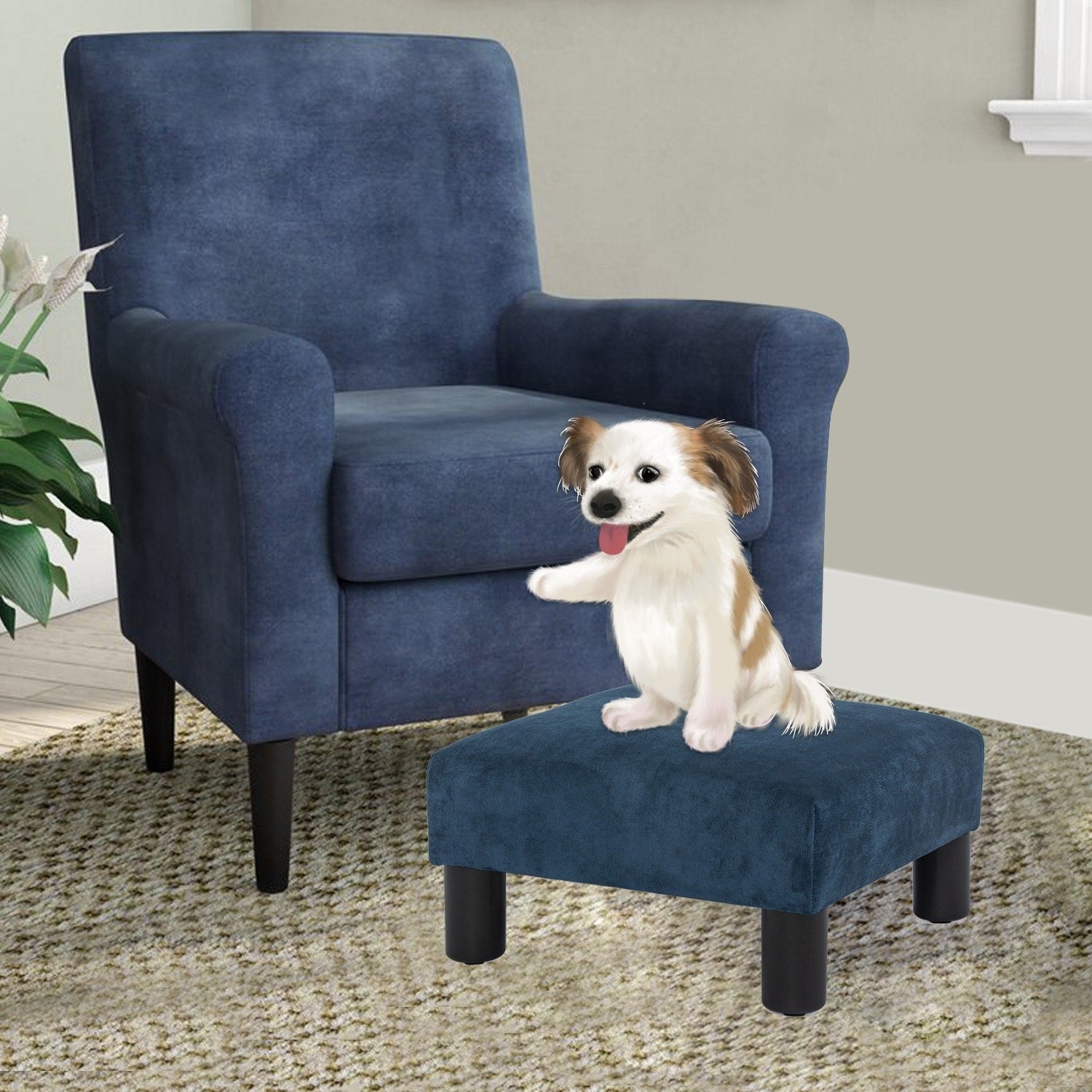 Adeco Ottoman Upholstered Fabric Footrest Pet Steps Dog Stair Stool