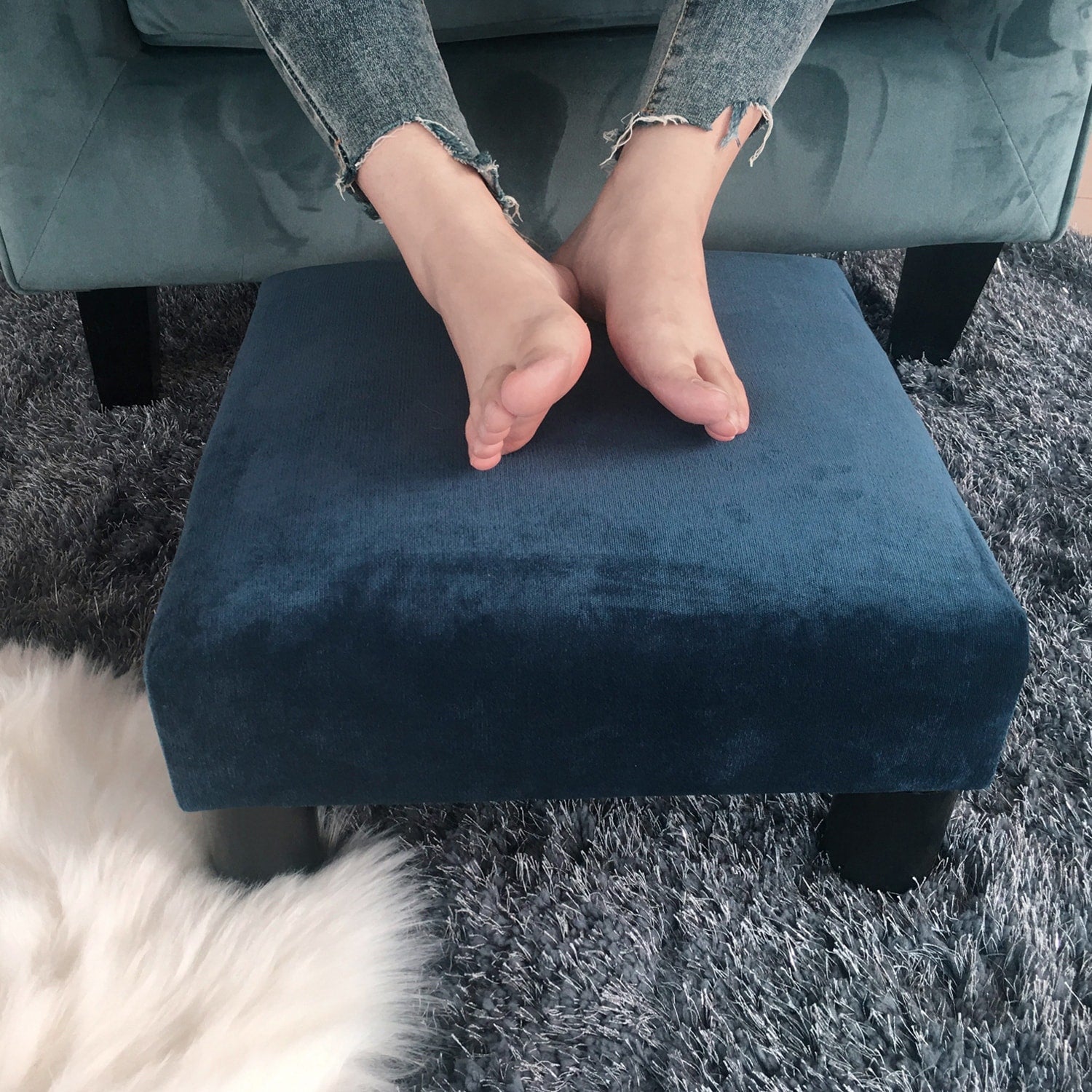 Adeco Ottoman Upholstered Fabric Footrest Pet Steps Dog Stair Stool
