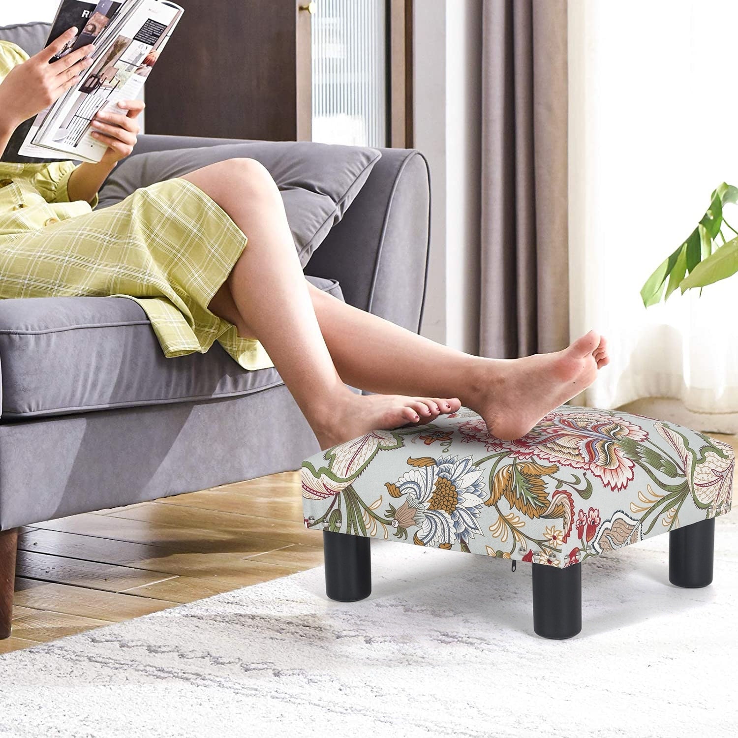 Adeco Ottoman Upholstered Fabric Footrest Pet Steps Dog Stair Stool