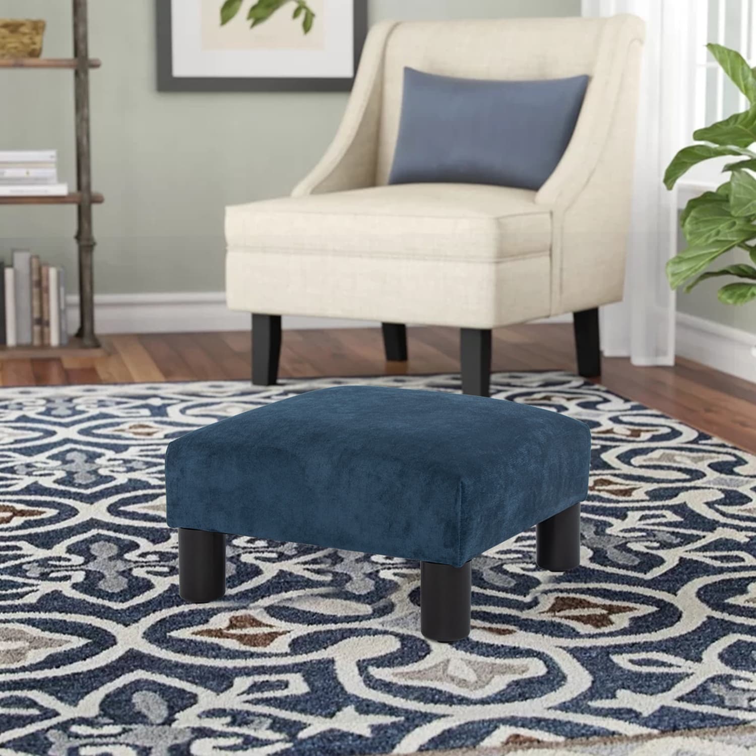 Adeco Ottoman Upholstered Fabric Footrest Pet Steps Dog Stair Stool