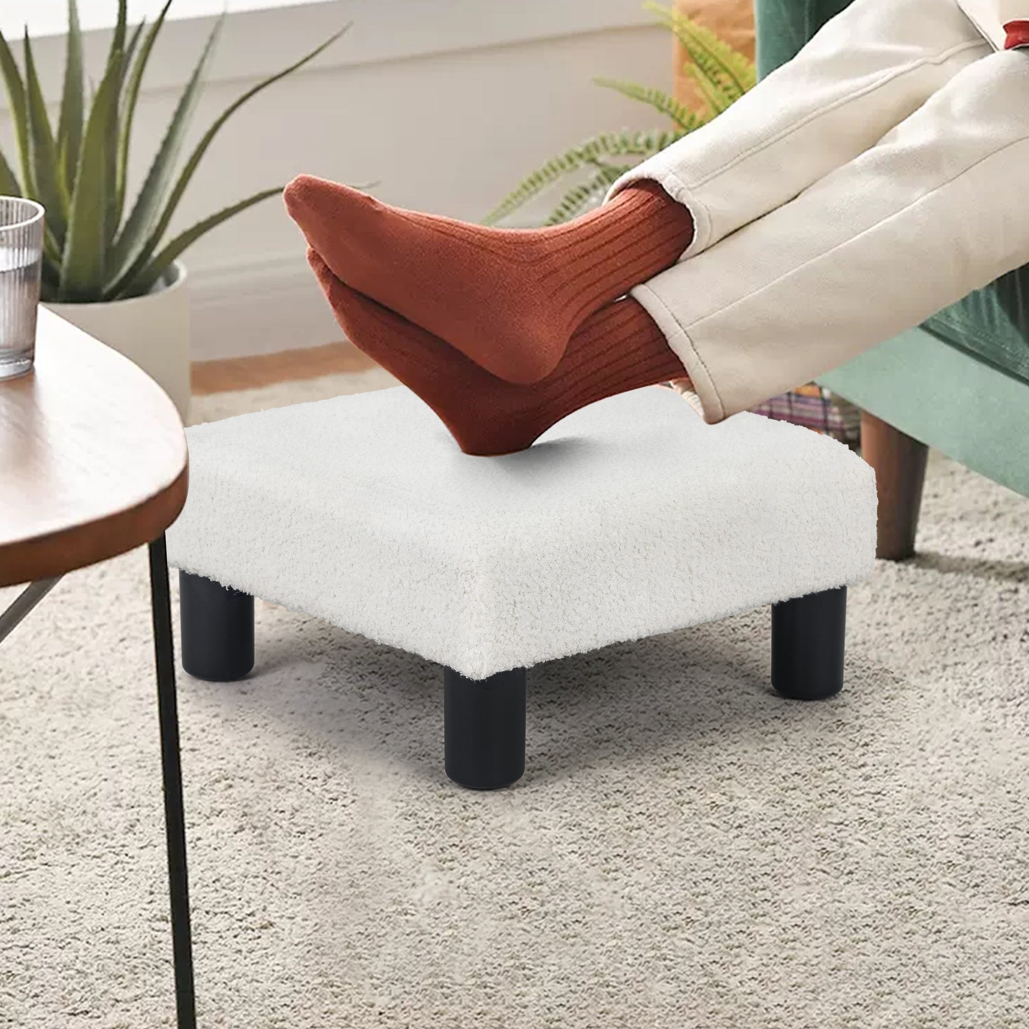 Adeco Ottoman Upholstered Fabric Footrest Pet Steps Dog Stair Stool