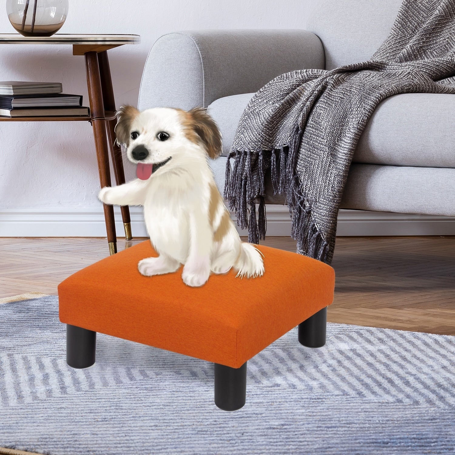 Adeco Ottoman Upholstered Fabric Footrest Pet Steps Dog Stair Stool