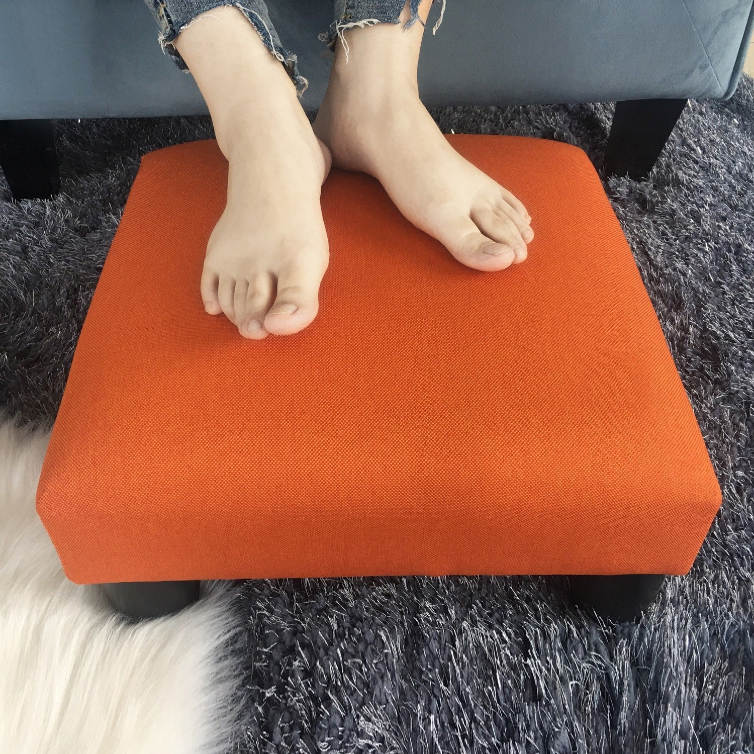 Adeco Ottoman Upholstered Fabric Footrest Pet Steps Dog Stair Stool