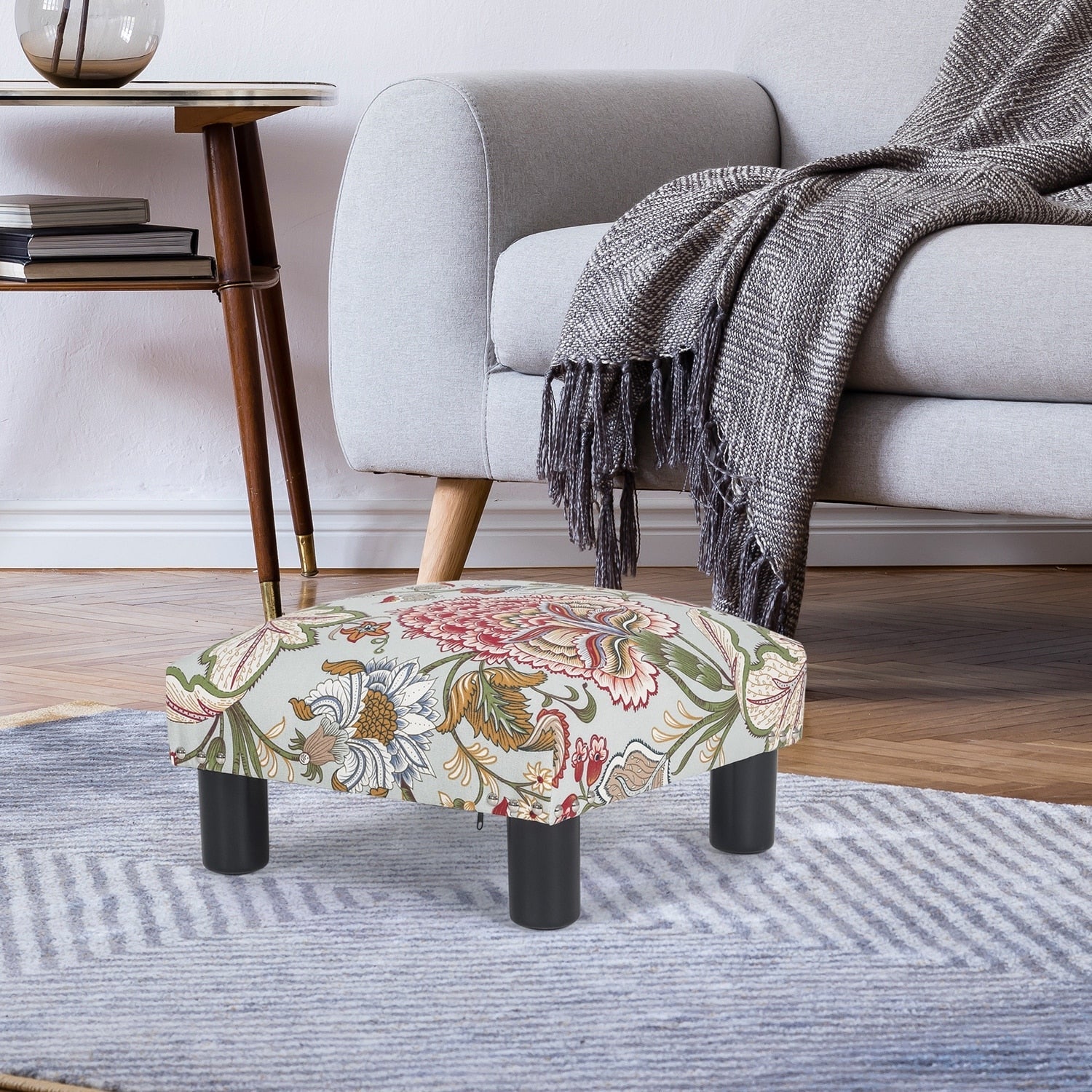 Adeco Ottoman Upholstered Fabric Footrest Pet Steps Dog Stair Stool