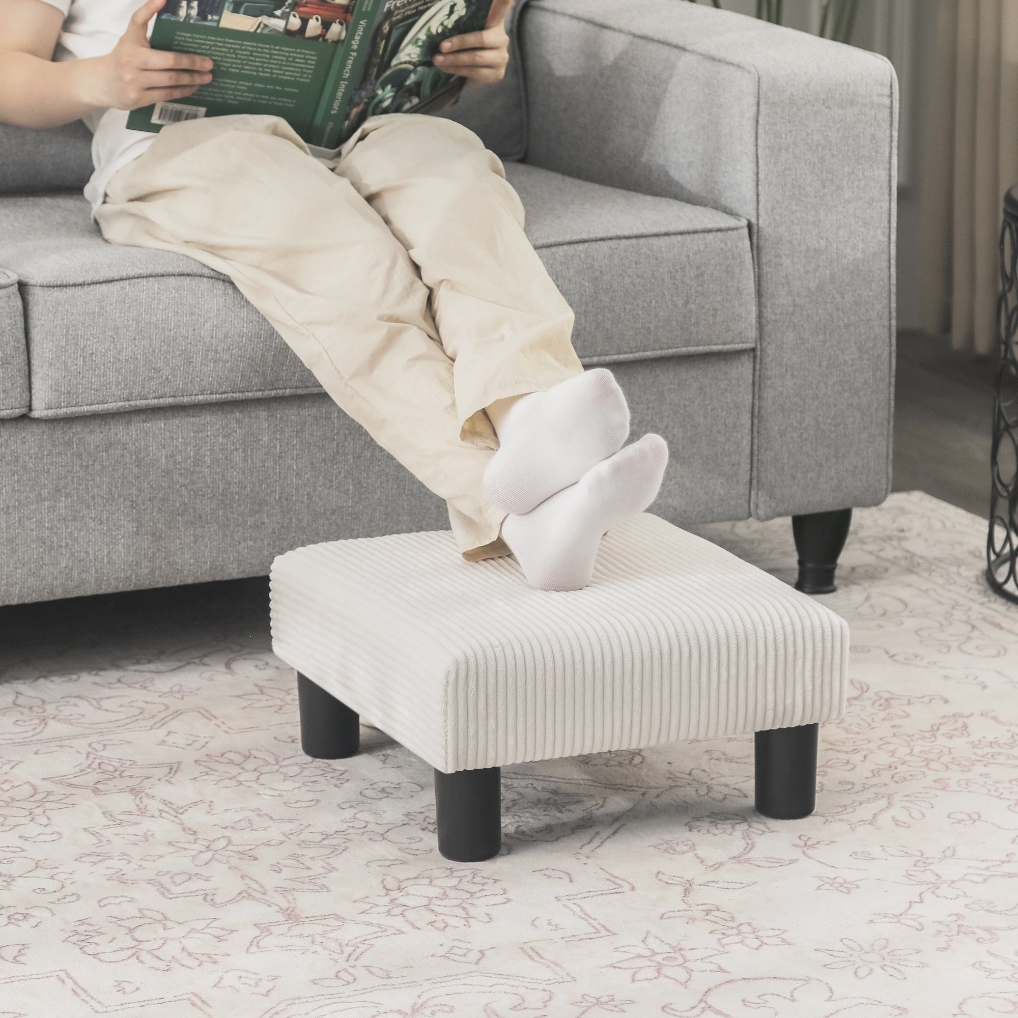 Adeco Ottoman Upholstered Fabric Footrest Pet Steps Dog Stair Stool
