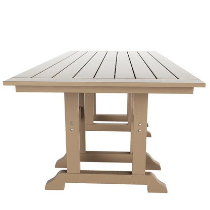 Chaises de salle à manger rectangulaires Adirondack Polytrends Laguna en PEHD, toutes saisons, avec table (ensemble de 7 pièces)