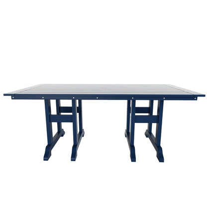 Chaises de salle à manger rectangulaires Adirondack Polytrends Laguna en PEHD, toutes saisons, avec table (ensemble de 7 pièces)