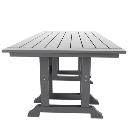 Chaises de salle à manger rectangulaires Adirondack Polytrends Laguna en PEHD, toutes saisons, avec table (ensemble de 7 pièces)