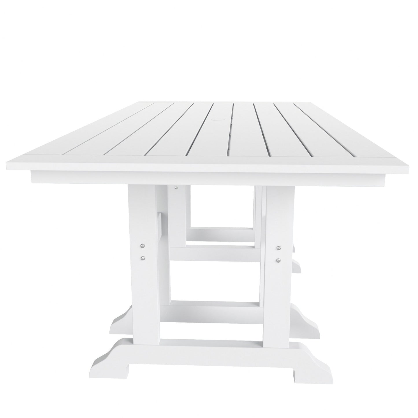Chaises de salle à manger rectangulaires Adirondack Polytrends Laguna en PEHD, toutes saisons, avec table (ensemble de 7 pièces)