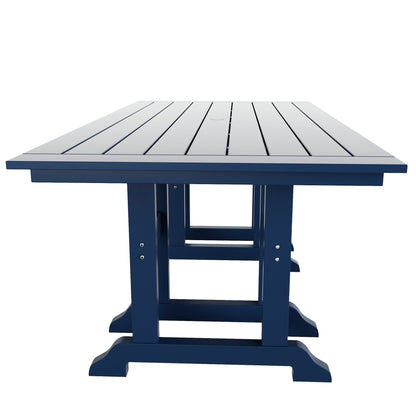 Chaises de salle à manger rectangulaires Adirondack Polytrends Laguna en PEHD, toutes saisons, avec table (ensemble de 7 pièces)