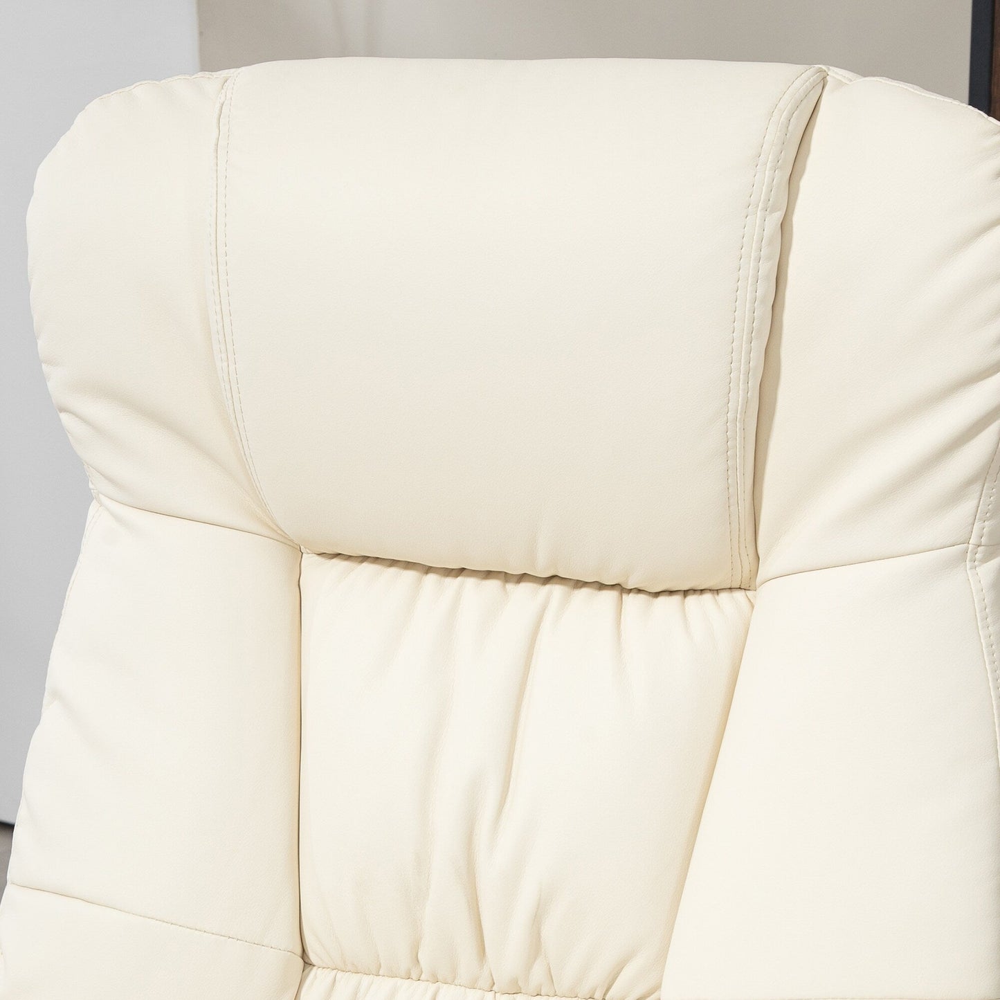 Fauteuil inclinable pivotant réglable en cuir synthétique, fauteuil à dossier haut rembourré avec pouf et base en bois
