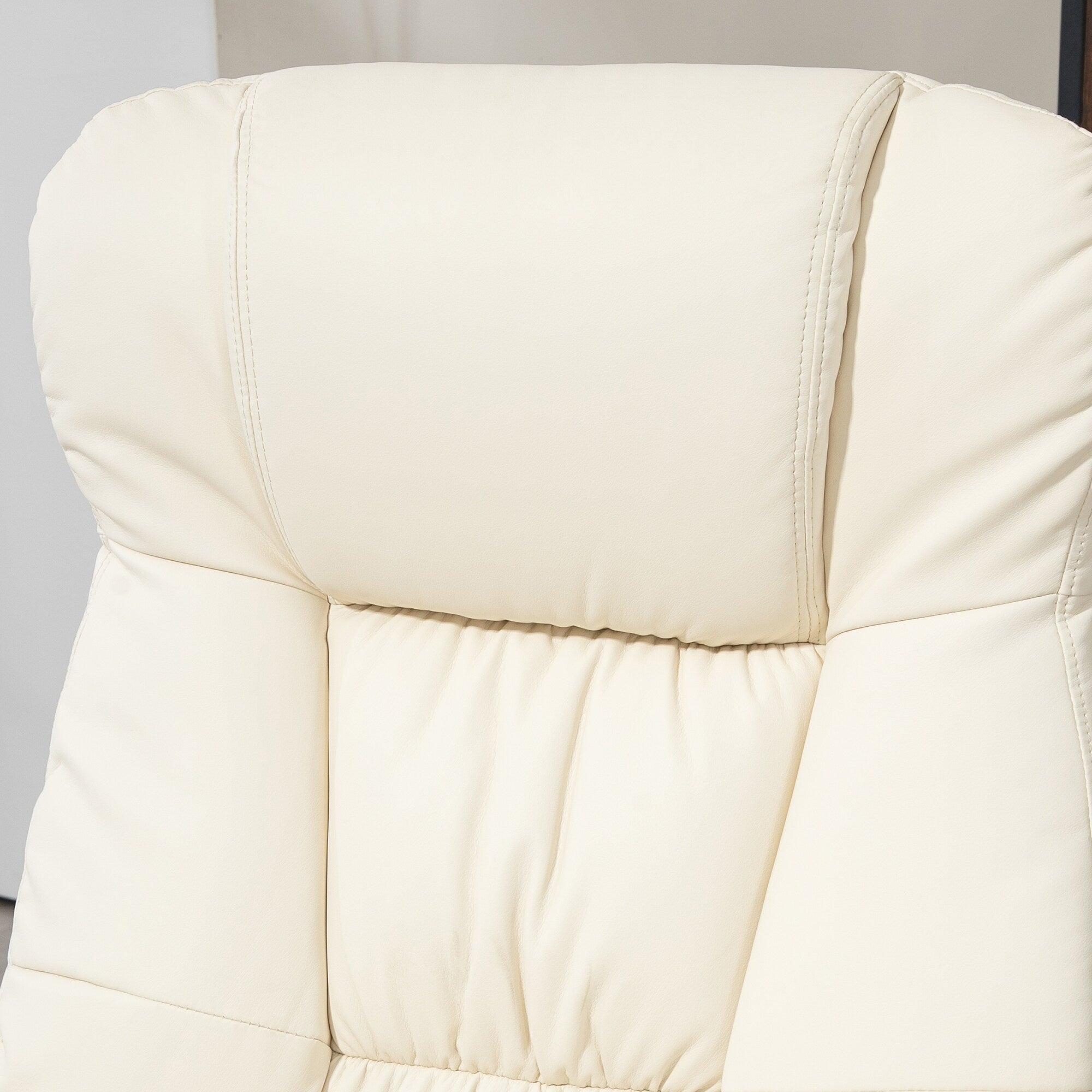 Fauteuil inclinable pivotant réglable en cuir synthétique, fauteuil à dossier haut rembourré avec pouf et base en bois