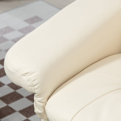 Fauteuil inclinable pivotant réglable en cuir synthétique, fauteuil à dossier haut rembourré avec pouf et base en bois