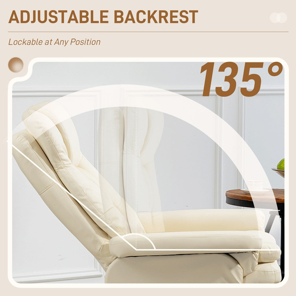 Fauteuil inclinable pivotant réglable en cuir synthétique, fauteuil à dossier haut rembourré avec pouf et base en bois
