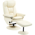 Fauteuil inclinable pivotant réglable en cuir synthétique, fauteuil à dossier haut rembourré avec pouf et base en bois