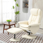 Fauteuil inclinable pivotant réglable en cuir synthétique, fauteuil à dossier haut rembourré avec pouf et base en bois