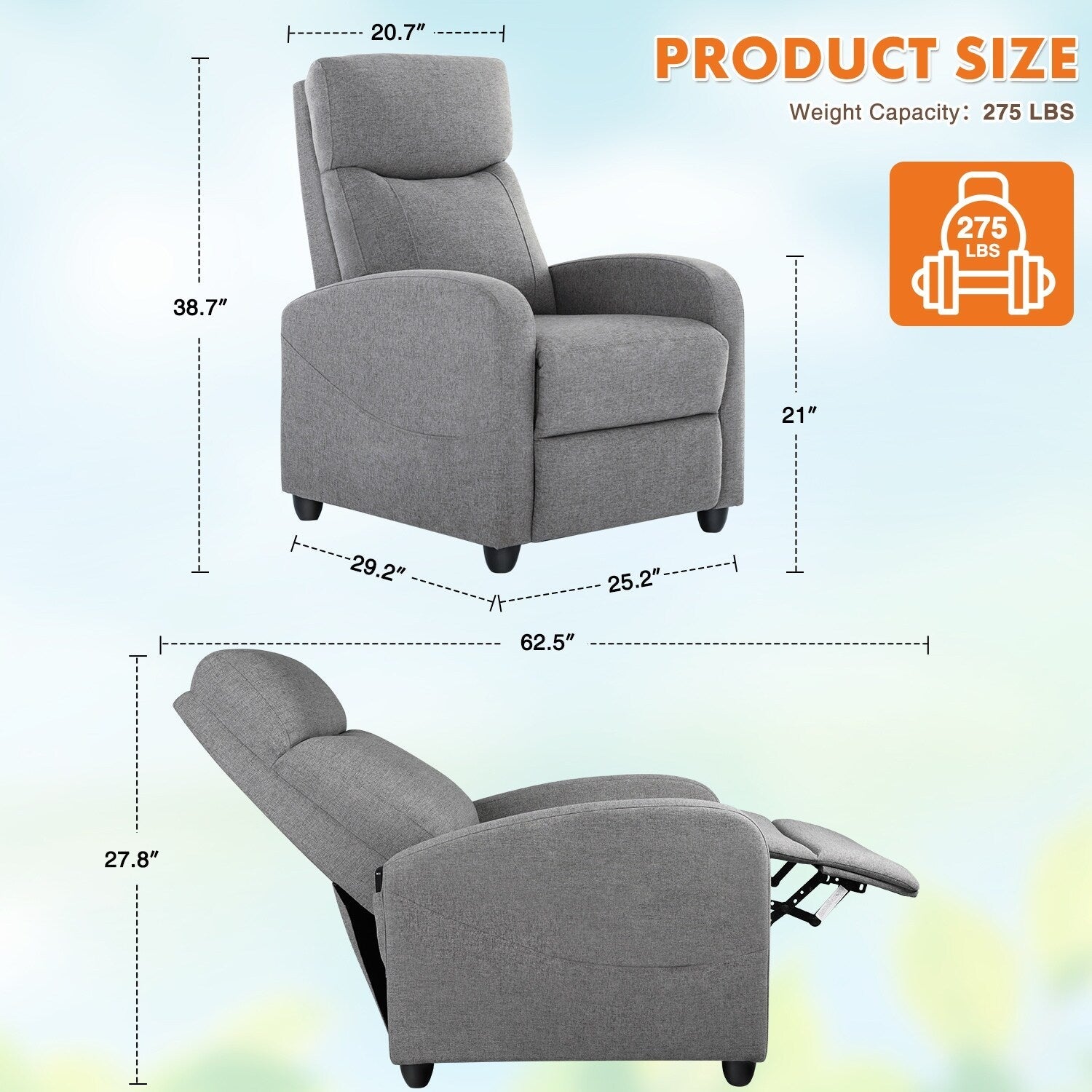 Fauteuil inclinable réglable avec 8 modes de massage et soutien lombaire pour la relaxation et le cinéma maison