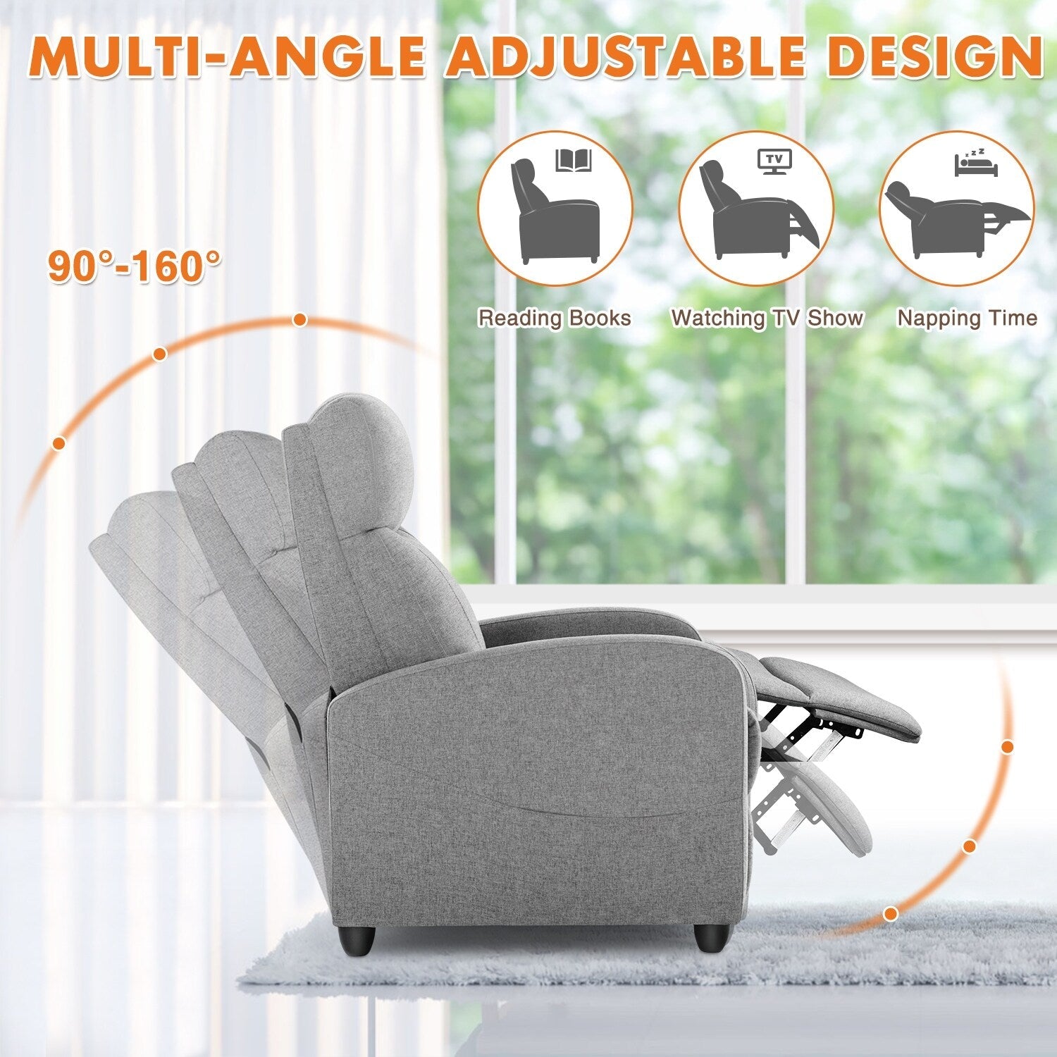 Fauteuil inclinable réglable avec 8 modes de massage et soutien lombaire pour la relaxation et le cinéma maison