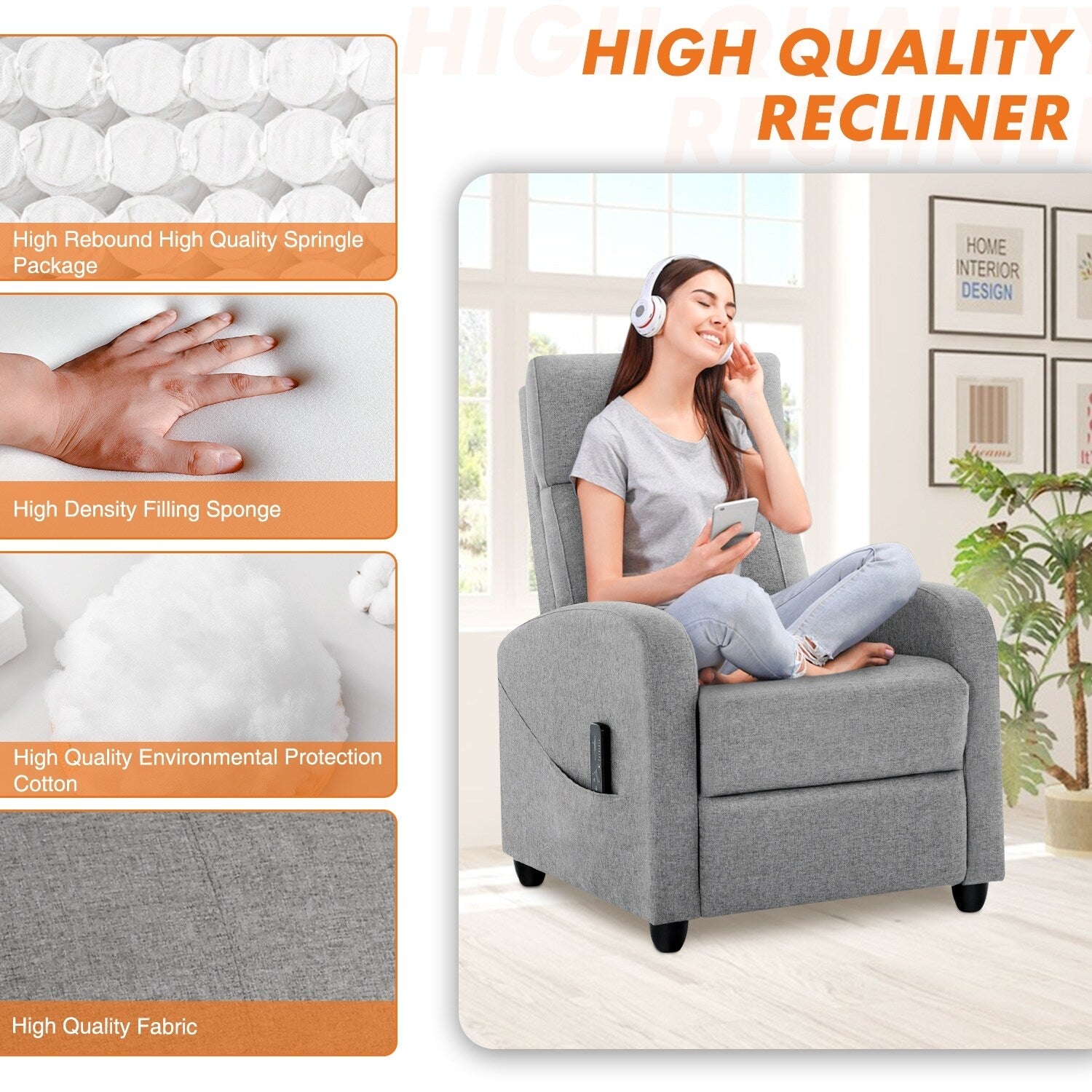Fauteuil inclinable réglable avec 8 modes de massage et soutien lombaire pour la relaxation et le cinéma maison