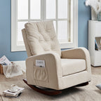 Fauteuil inclinable réglable pour balcon et tatami, dossier haut, pieds en bois massif, poches latérales