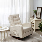 Fauteuil inclinable réglable pour balcon et tatami, dossier haut, pieds en bois massif, poches latérales