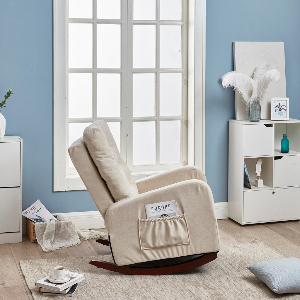 Fauteuil inclinable réglable pour balcon et tatami, dossier haut, pieds en bois massif, poches latérales