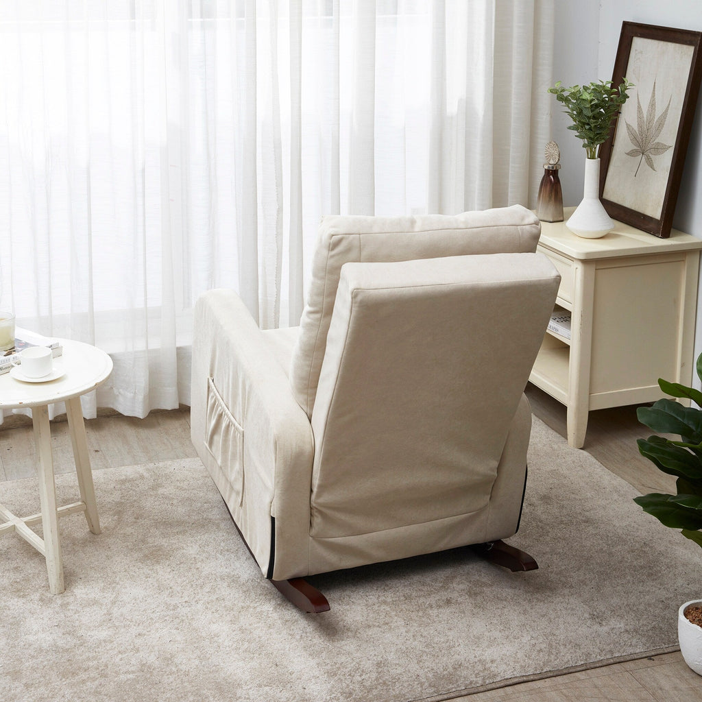 Fauteuil inclinable réglable pour balcon et tatami, dossier haut, pieds en bois massif, poches latérales