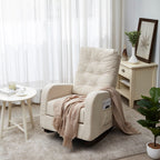 Fauteuil inclinable réglable pour balcon et tatami, dossier haut, pieds en bois massif, poches latérales