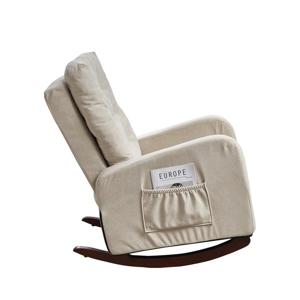 Fauteuil inclinable réglable pour balcon et tatami, dossier haut, pieds en bois massif, poches latérales