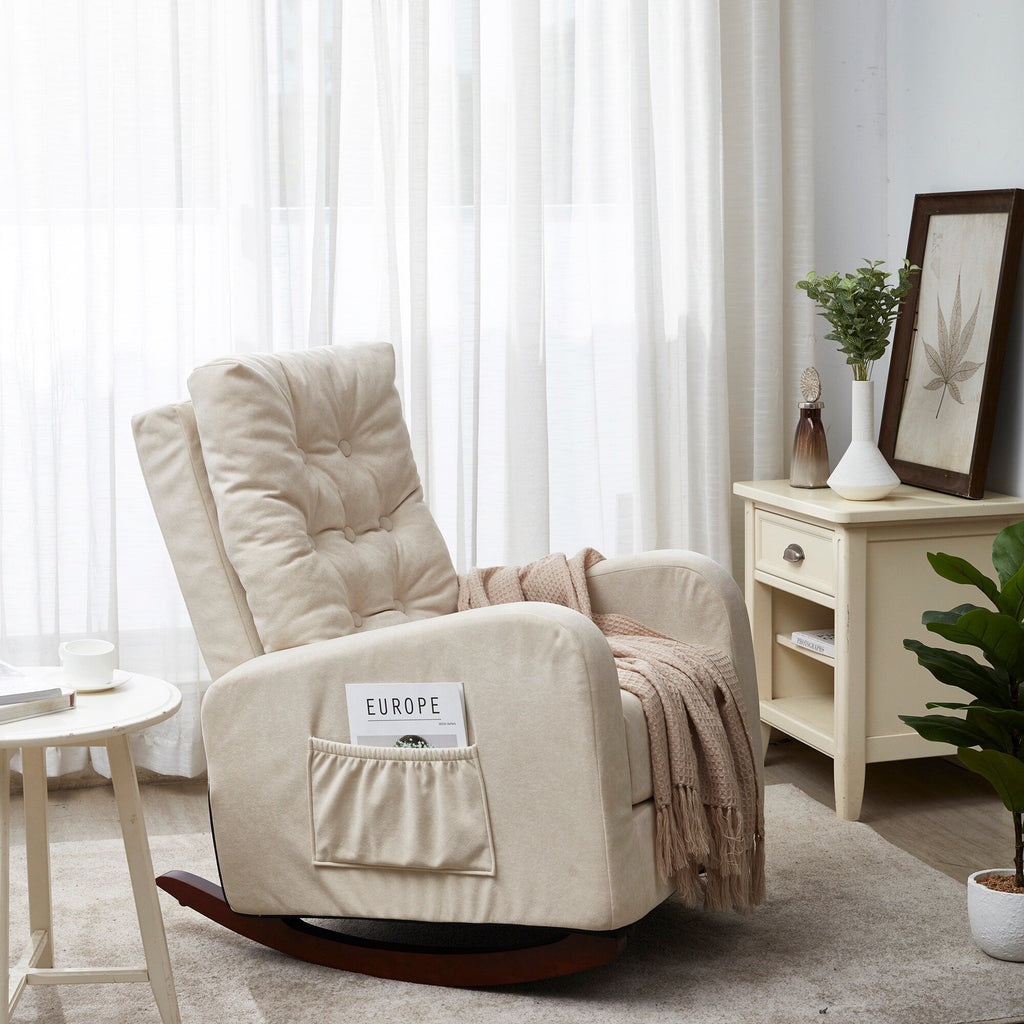 Fauteuil inclinable réglable pour balcon et tatami, dossier haut, pieds en bois massif, poches latérales