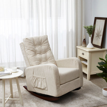 Fauteuil inclinable réglable avec pieds en bois robustes, dossier haut et options de rangement latérales