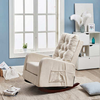 Fauteuil inclinable réglable avec pieds en bois robustes, dossier haut et options de rangement latérales