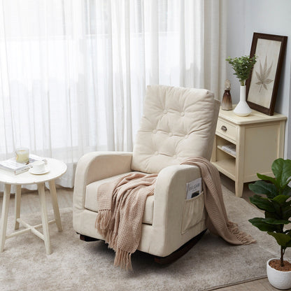Fauteuil inclinable réglable avec pieds en bois robustes, dossier haut et options de rangement latérales