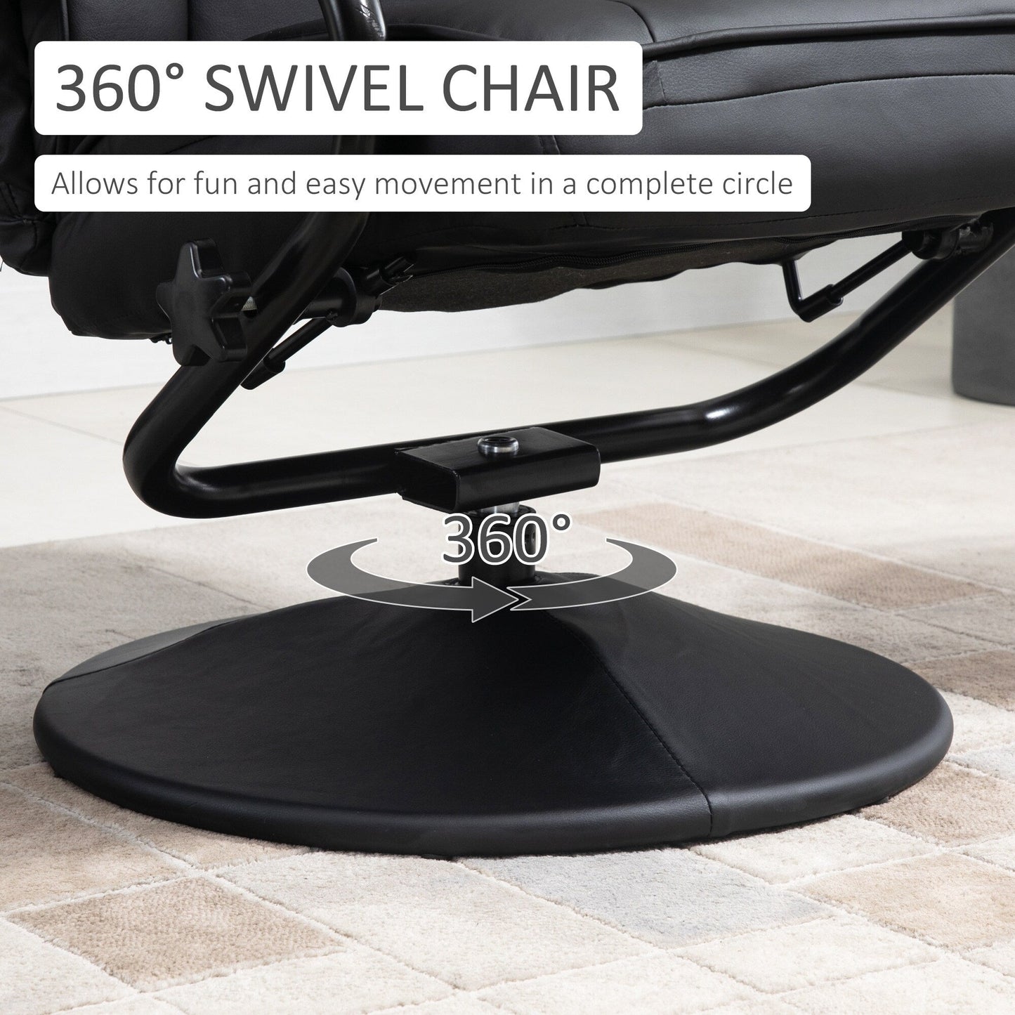 Fauteuil inclinable manuel pivotant réglable en cuir synthétique avec repose-pieds pour salon, bureau ou chambre