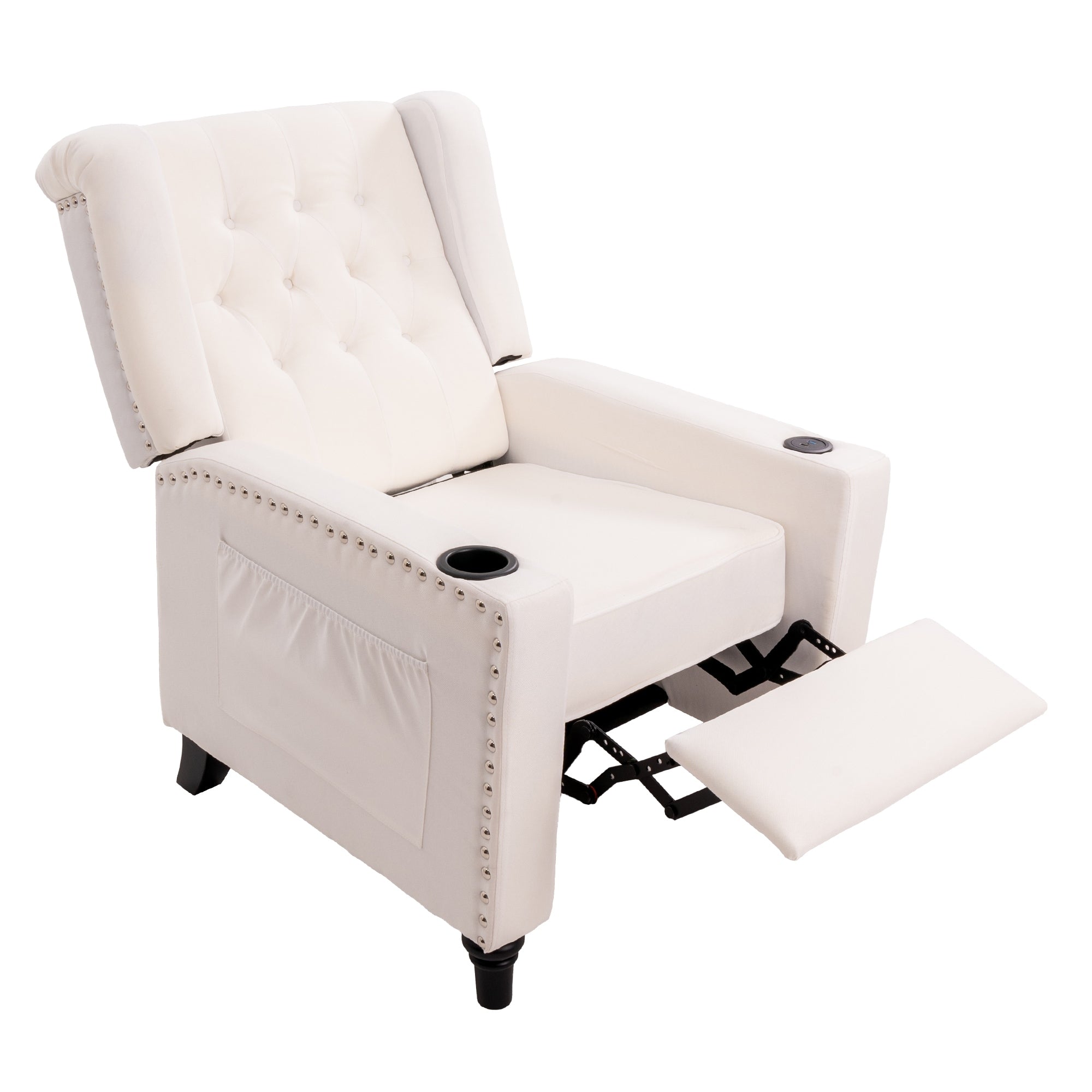 Fauteuil inclinable à dossier réglable et à oreilles, fauteuil clouté, grand canapé rembourré