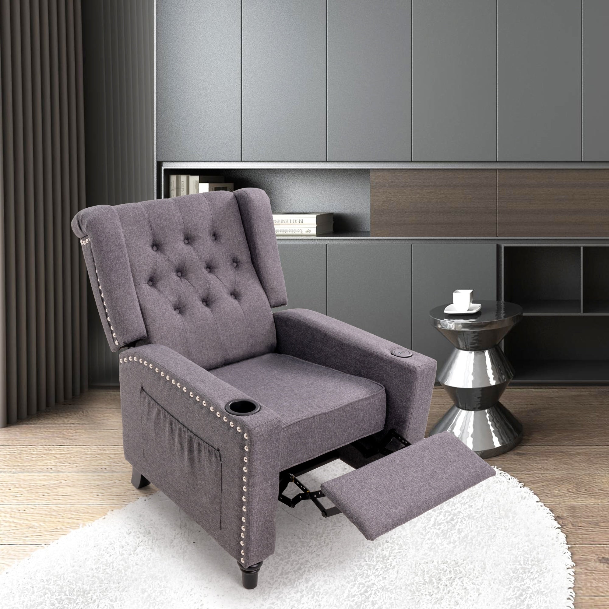 Fauteuil inclinable à dossier réglable et à oreilles, fauteuil clouté, grand canapé rembourré