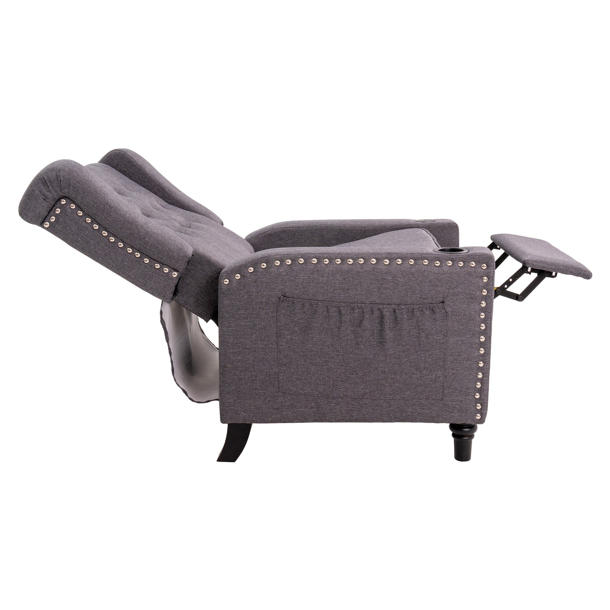 Fauteuil inclinable à dossier réglable et à oreilles, fauteuil clouté, grand canapé rembourré