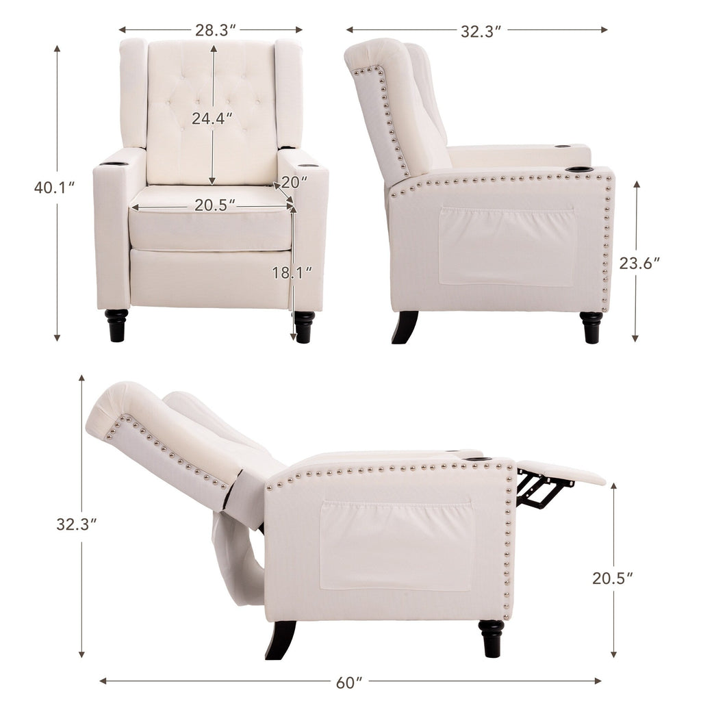 Fauteuil inclinable à dossier réglable et à oreilles, fauteuil clouté, grand canapé rembourré