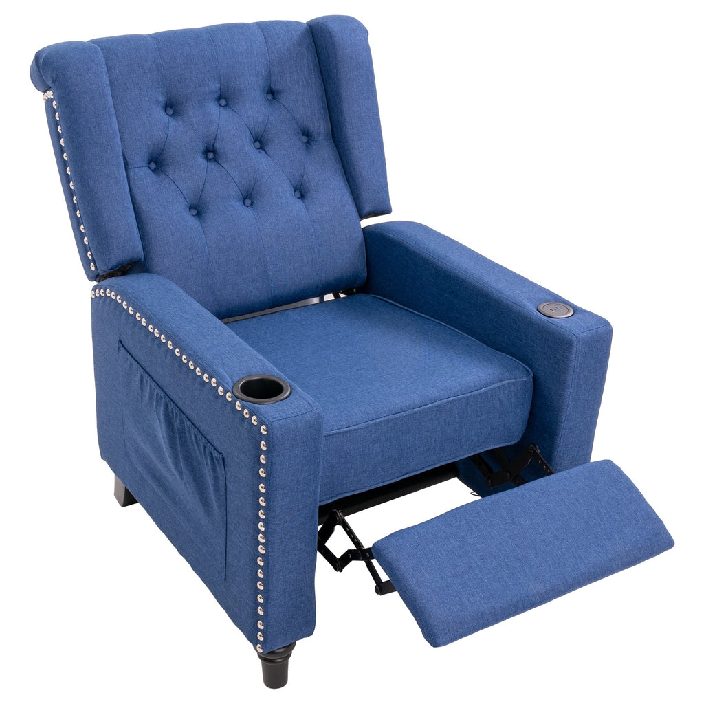 Fauteuil inclinable à dossier réglable et à oreilles, fauteuil clouté, grand canapé rembourré