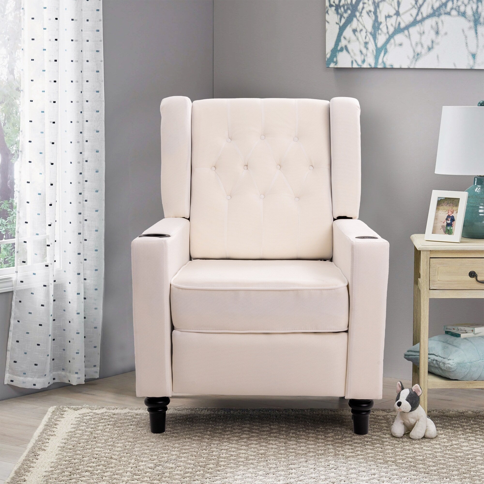 Fauteuil inclinable à dossier réglable et à oreilles, fauteuil clouté, grand canapé rembourré