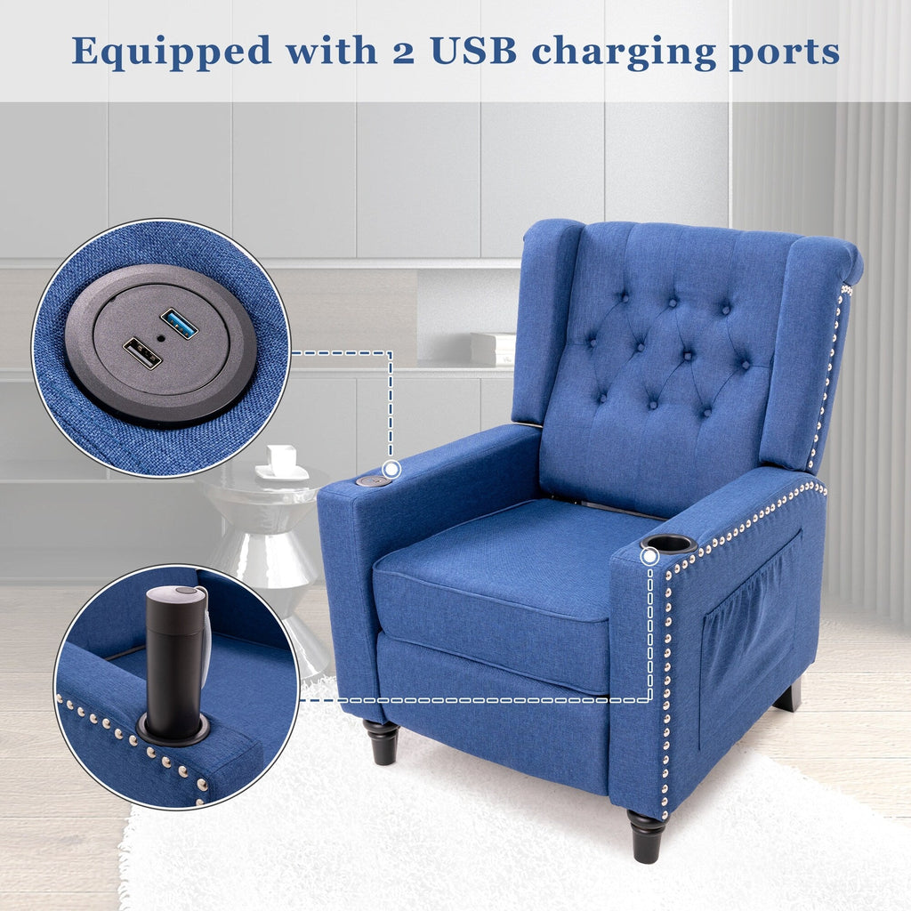 Fauteuil inclinable à dossier réglable et à oreilles, fauteuil clouté, grand canapé rembourré