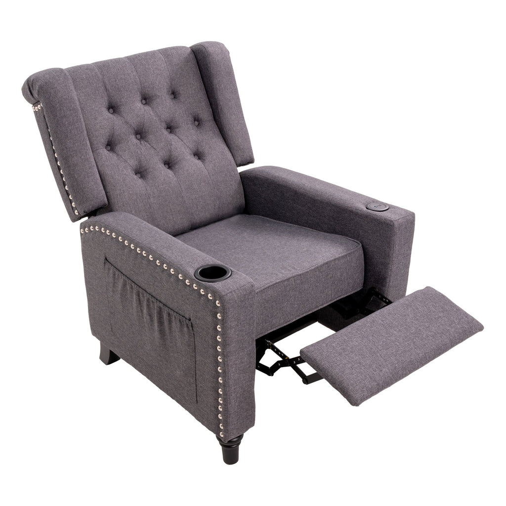 Fauteuil inclinable à dossier réglable et à oreilles, fauteuil clouté, grand canapé rembourré