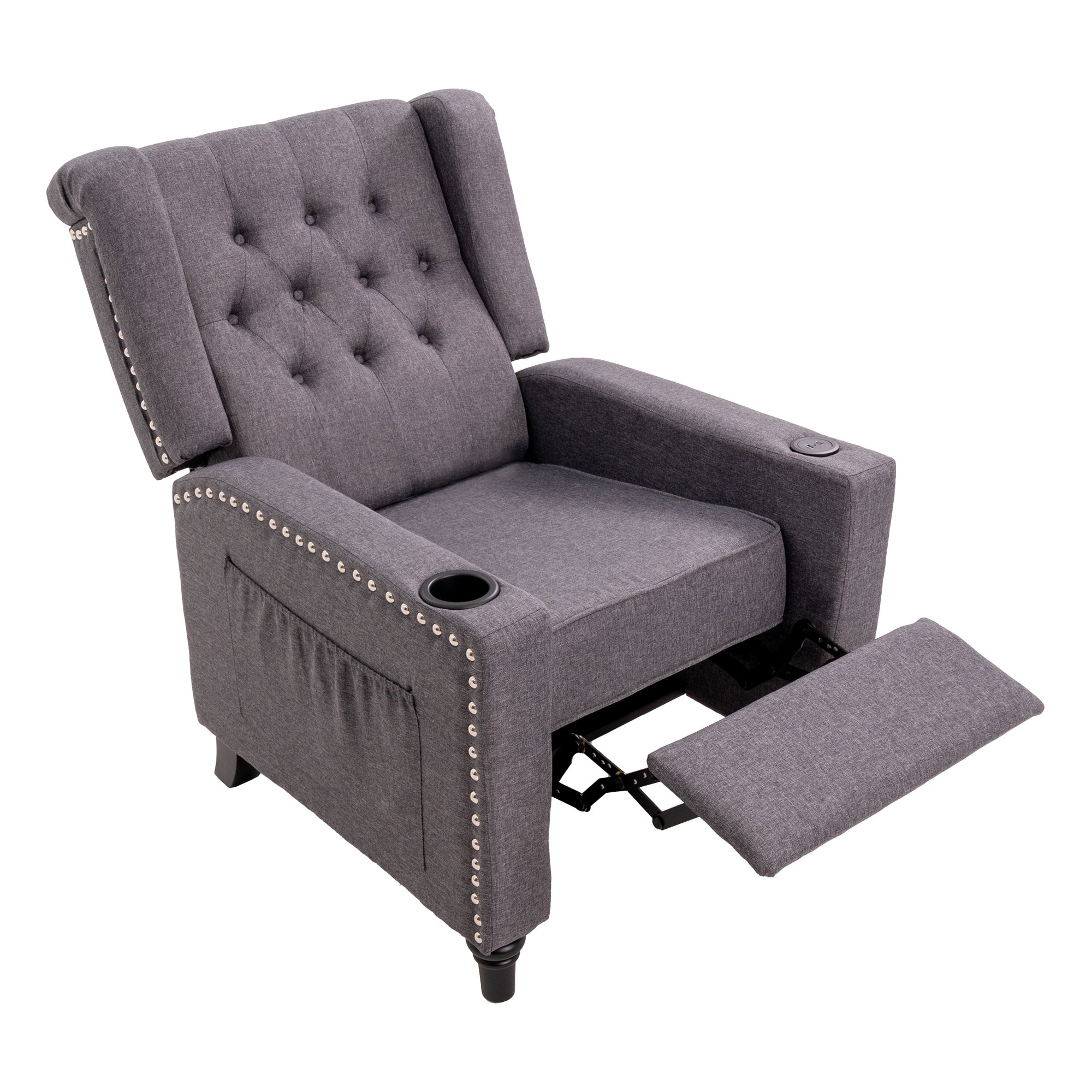 Fauteuil inclinable à dossier réglable et à oreilles, fauteuil clouté, grand canapé rembourré