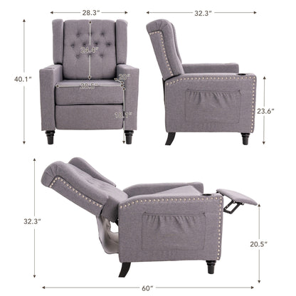 Fauteuil inclinable à dossier réglable et à oreilles, fauteuil clouté, grand canapé rembourré