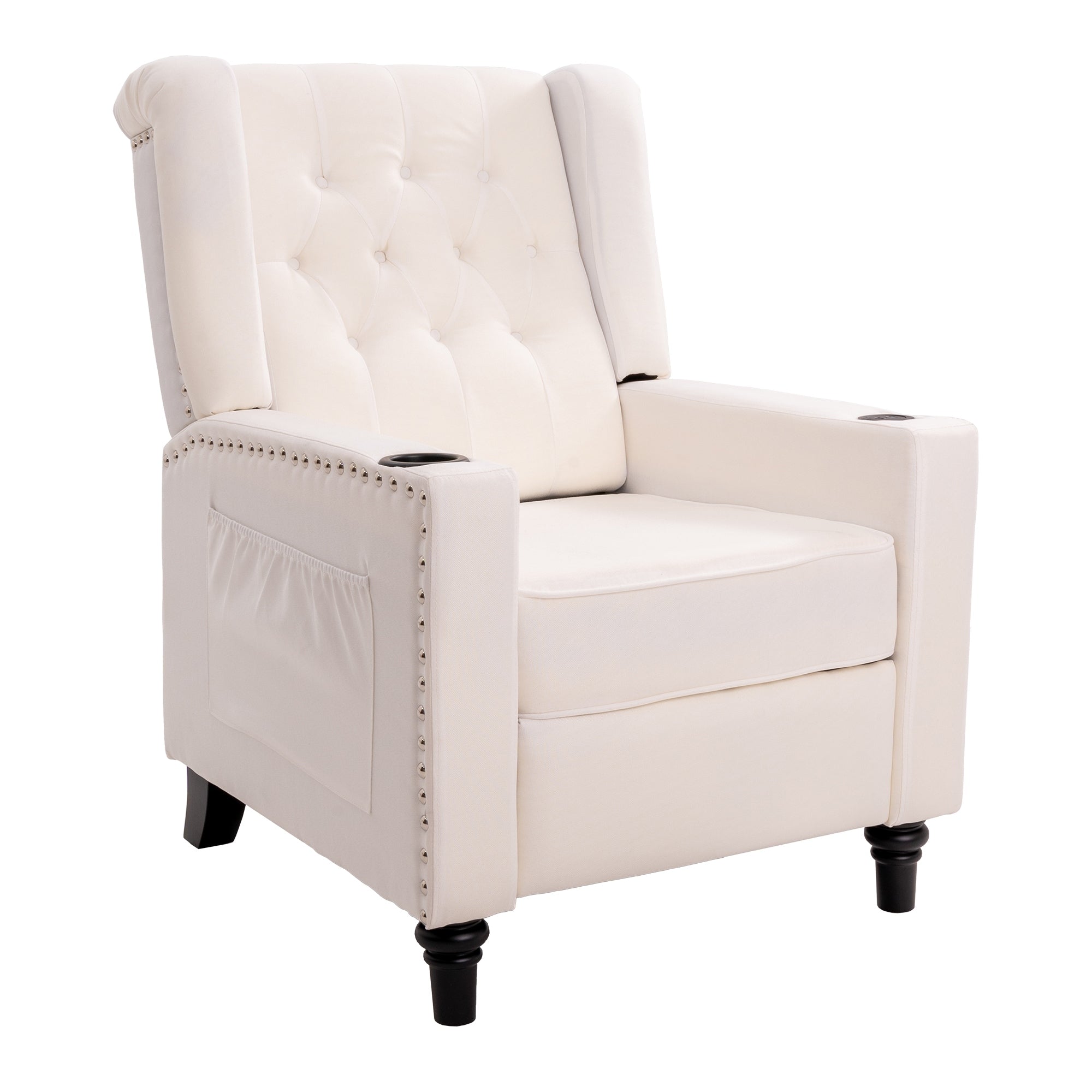 Fauteuil inclinable à dossier réglable et à oreilles, fauteuil clouté, grand canapé rembourré