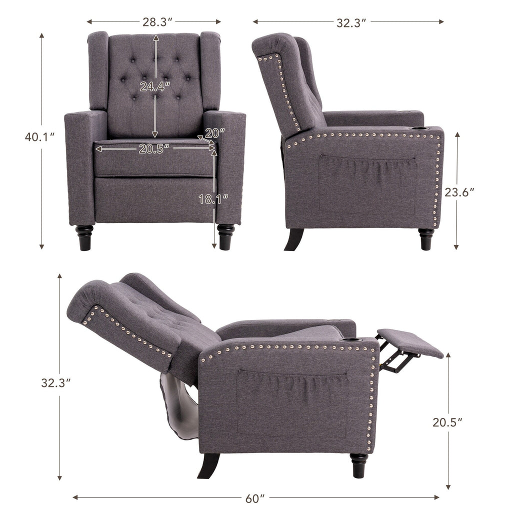 Fauteuil inclinable à dossier réglable et à oreilles, fauteuil clouté, grand canapé rembourré