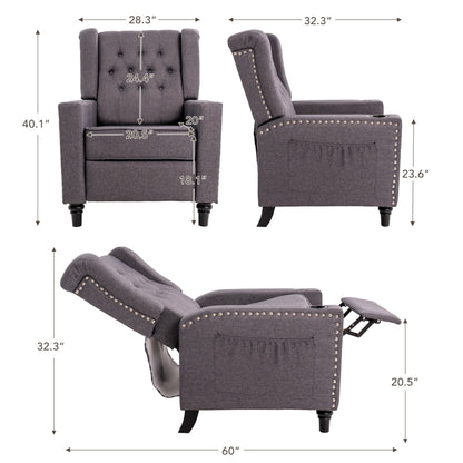 Fauteuil inclinable à dossier réglable et à oreilles, fauteuil clouté, grand canapé rembourré