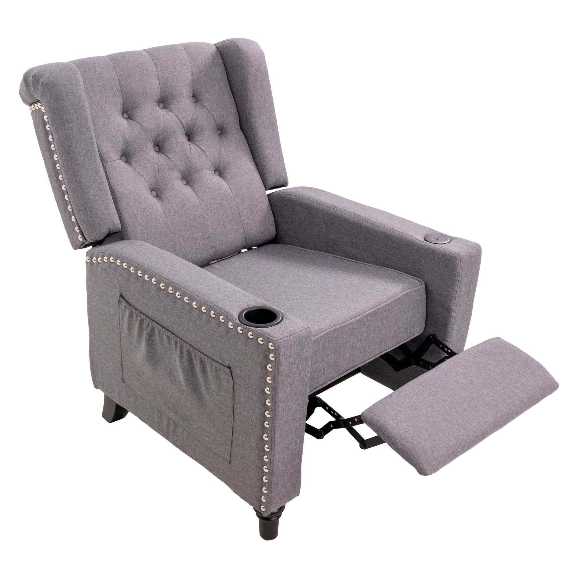 Fauteuil inclinable à dossier réglable et à oreilles, fauteuil clouté, grand canapé rembourré