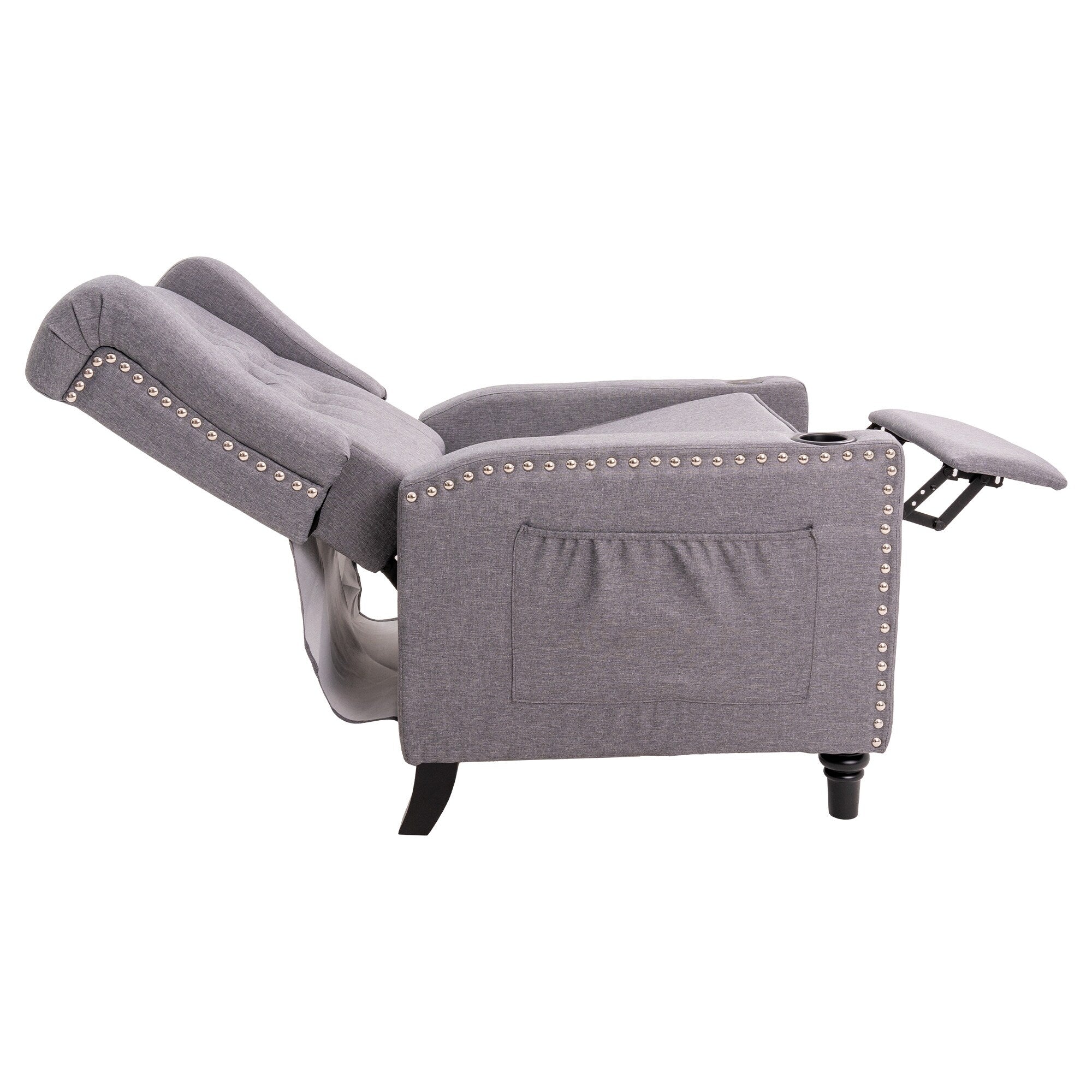 Fauteuil inclinable à dossier réglable et à oreilles, fauteuil clouté, grand canapé rembourré