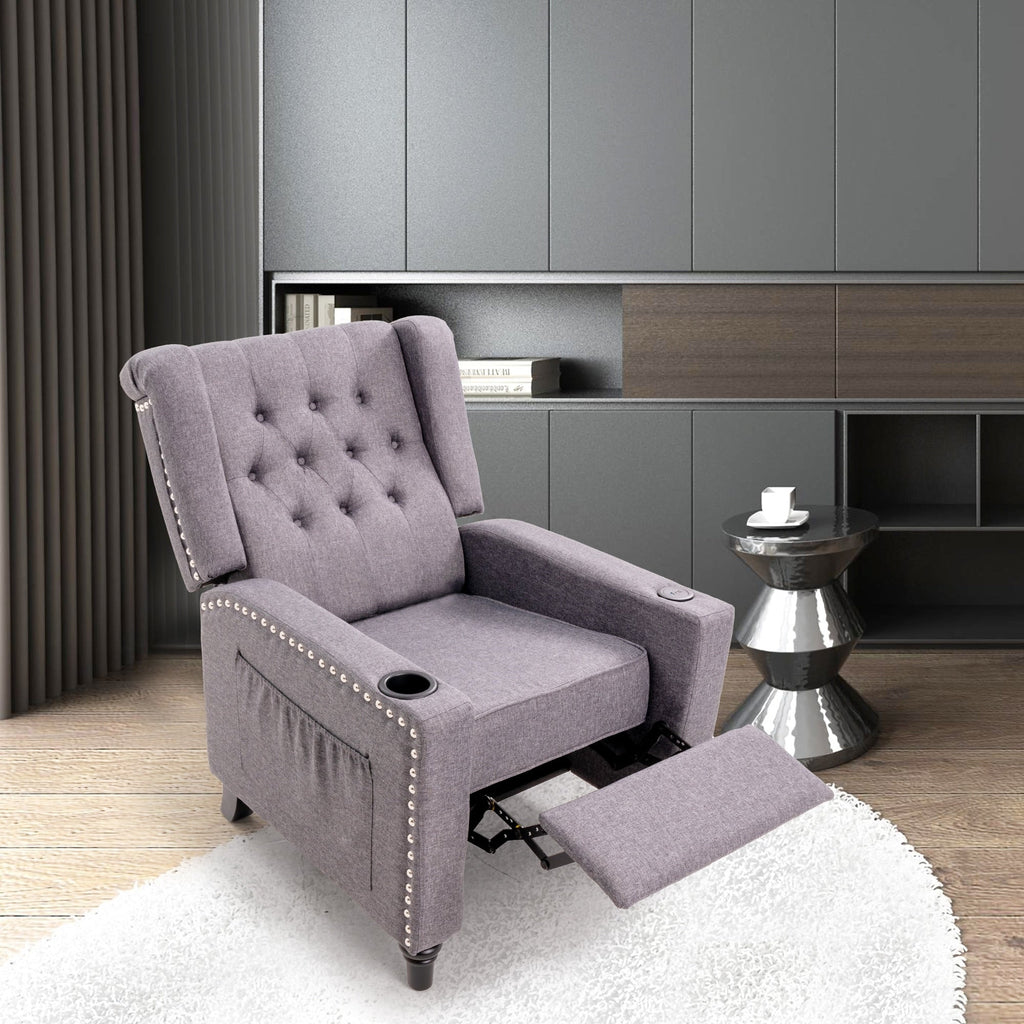 Fauteuil inclinable à dossier réglable et à oreilles, fauteuil clouté, grand canapé rembourré